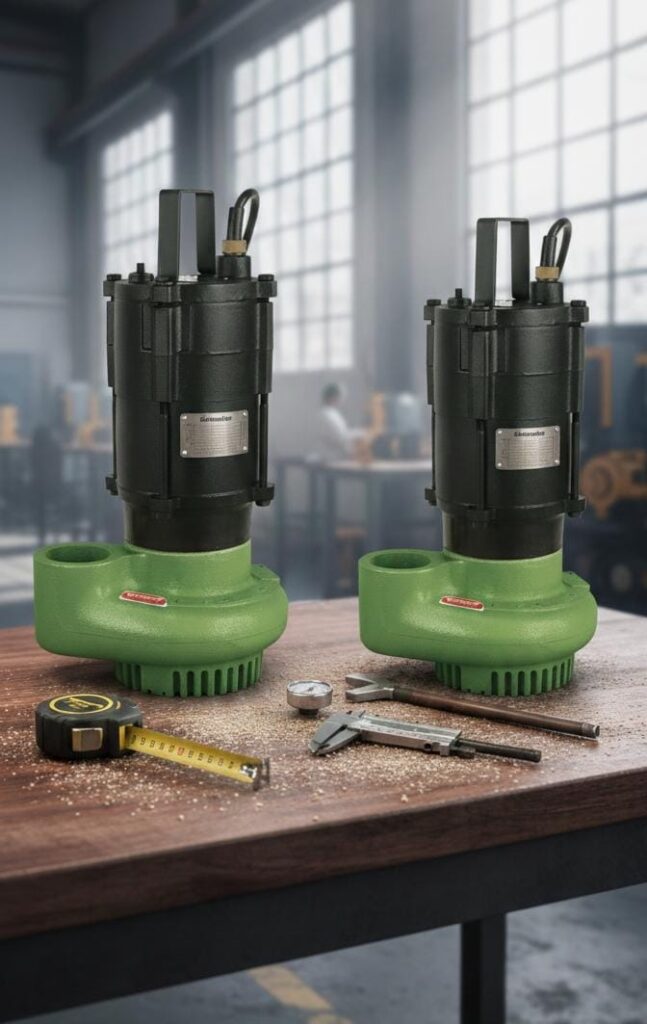 Bombas Submersíveis Schneider: Tudo sobre a linha BCS 2 Comparativo técnico entre dois modelos de bomba submersível Schneider BCS-C5 em uma bancada de testes profissional.